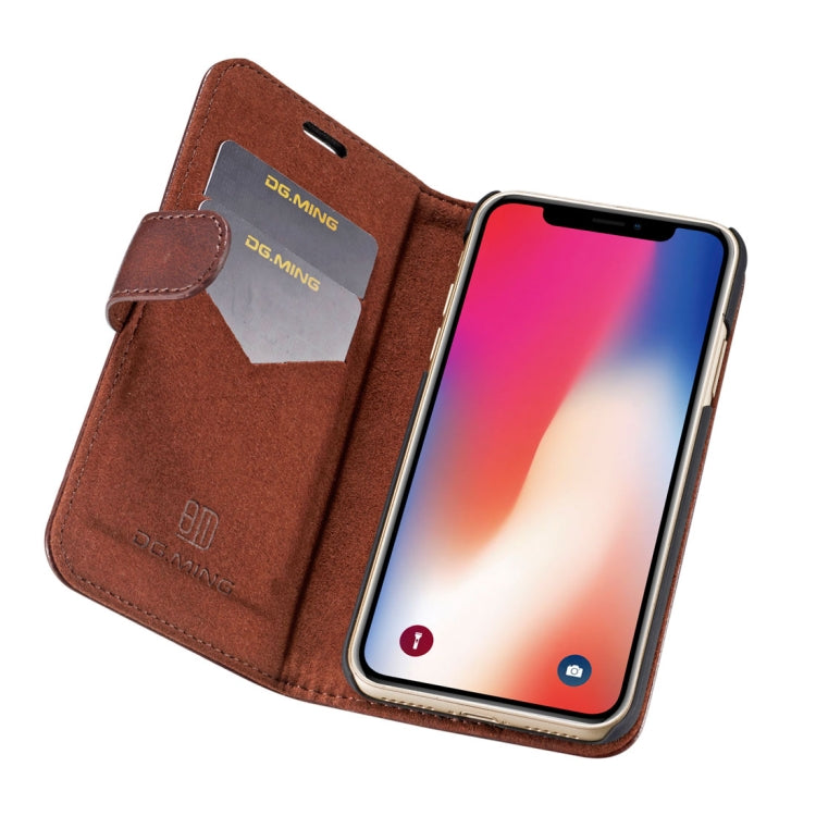 For iPhone X / XS DG.MING Genuine Leather Horizontal Flip Detachable Magnetic Protective Case with Holder & Card Slots & Lanyard
