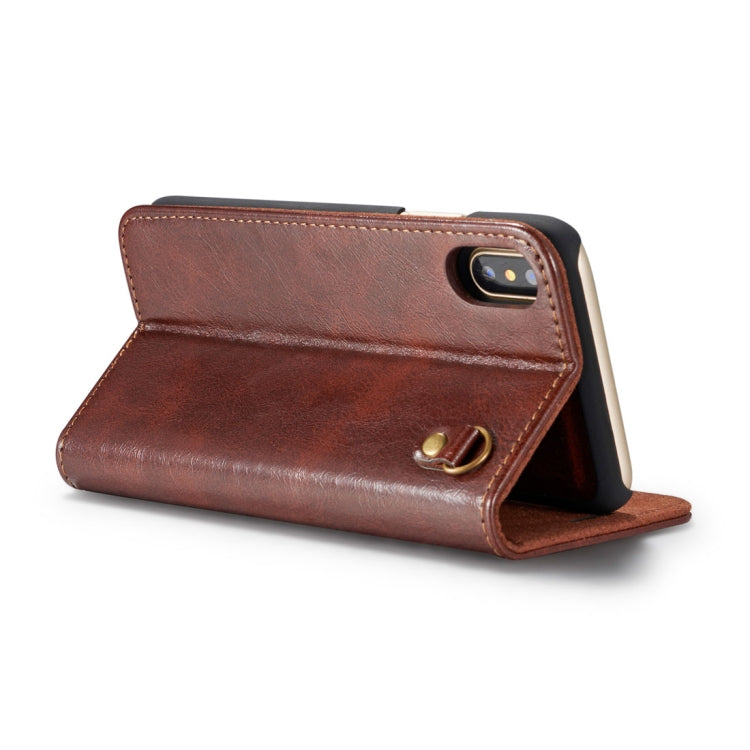 For iPhone X / XS DG.MING Genuine Leather Horizontal Flip Detachable Magnetic Protective Case with Holder & Card Slots & Lanyard