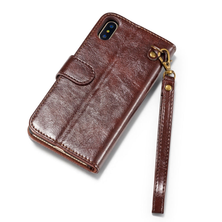 For iPhone X / XS DG.MING Genuine Leather Horizontal Flip Detachable Magnetic Protective Case with Holder & Card Slots & Lanyard