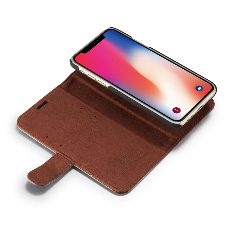 For iPhone X / XS DG.MING Genuine Leather Horizontal Flip Detachable Magnetic Protective Case with Holder & Card Slots & Lanyard