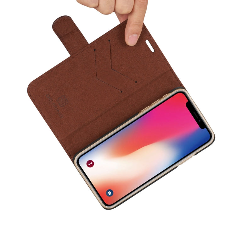 For iPhone X / XS DG.MING Genuine Leather Horizontal Flip Detachable Magnetic Protective Case with Holder & Card Slots & Lanyard