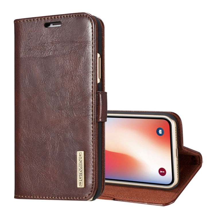 For iPhone X / XS DG.MING Genuine Leather Horizontal Flip Detachable Magnetic Protective Case with Holder & Card Slots & Lanyard
