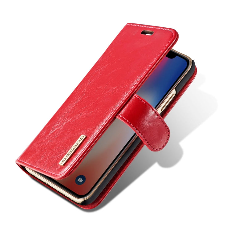 For iPhone X / XS DG.MING Genuine Leather Horizontal Flip Detachable Magnetic Protective Case with Holder & Card Slots & Lanyard