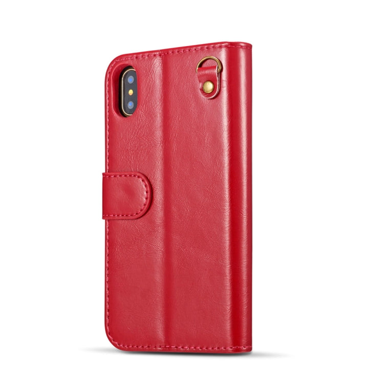 For iPhone X / XS DG.MING Genuine Leather Horizontal Flip Detachable Magnetic Protective Case with Holder & Card Slots & Lanyard