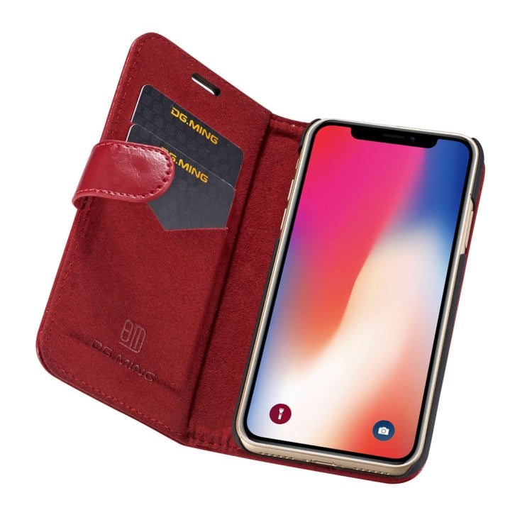 For iPhone X / XS DG.MING Genuine Leather Horizontal Flip Detachable Magnetic Protective Case with Holder & Card Slots & Lanyard