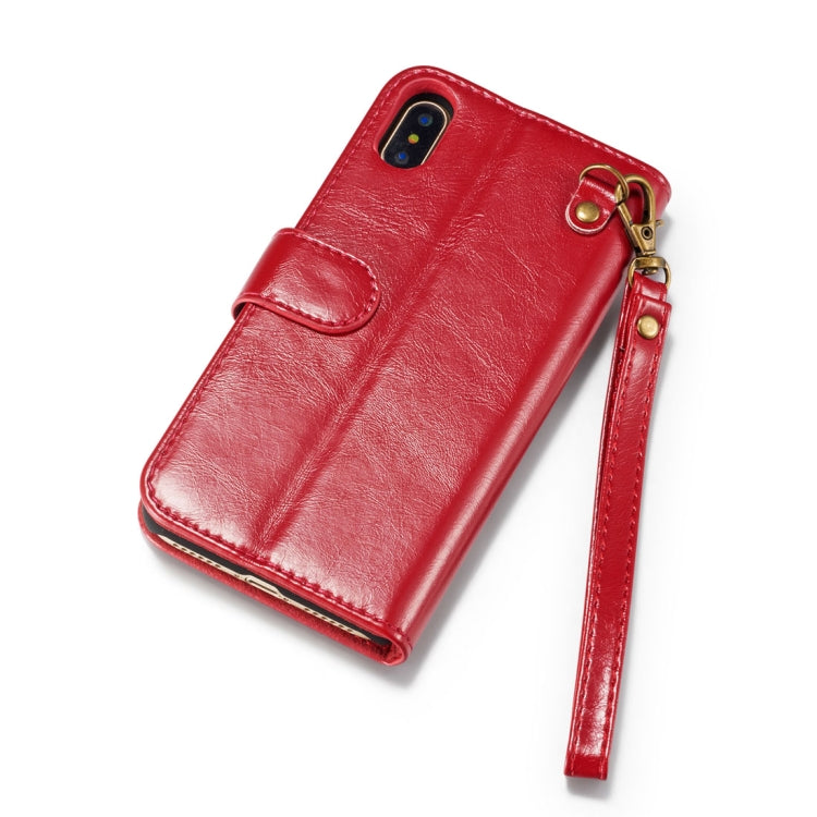 For iPhone X / XS DG.MING Genuine Leather Horizontal Flip Detachable Magnetic Protective Case with Holder & Card Slots & Lanyard