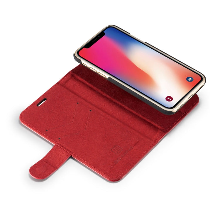 For iPhone X / XS DG.MING Genuine Leather Horizontal Flip Detachable Magnetic Protective Case with Holder & Card Slots & Lanyard