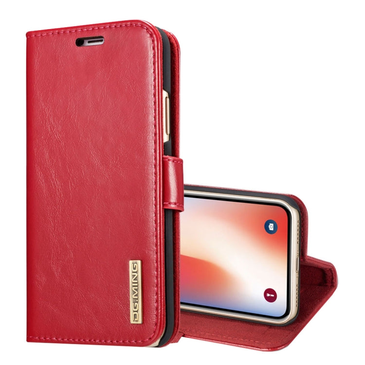 For iPhone X / XS DG.MING Genuine Leather Horizontal Flip Detachable Magnetic Protective Case with Holder & Card Slots & Lanyard