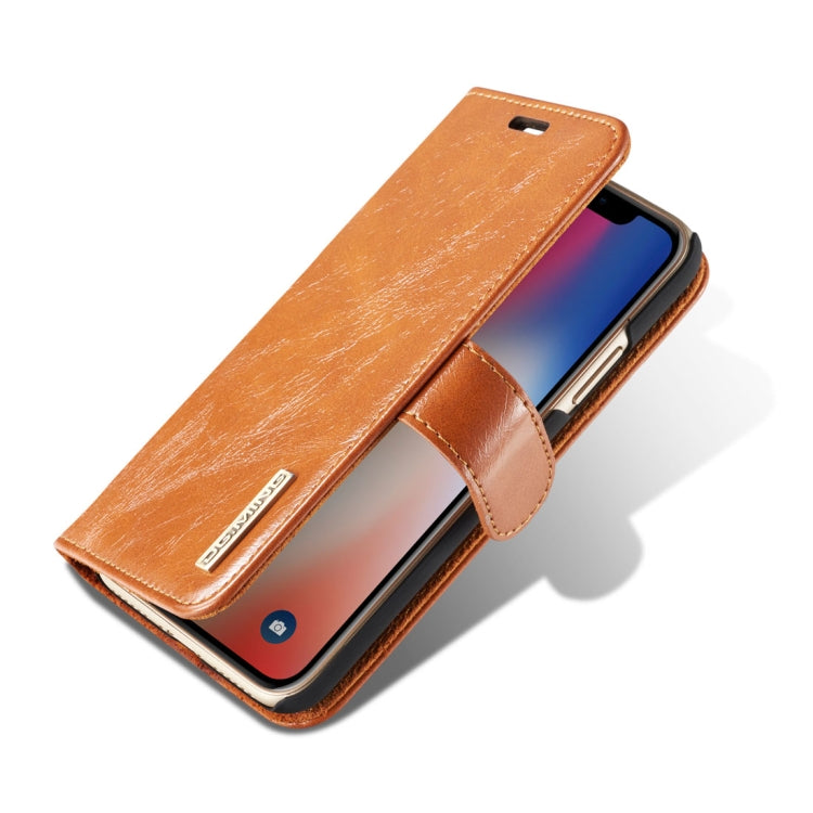 For iPhone X / XS DG.MING Genuine Leather Horizontal Flip Detachable Magnetic Protective Case with Holder & Card Slots & Lanyard