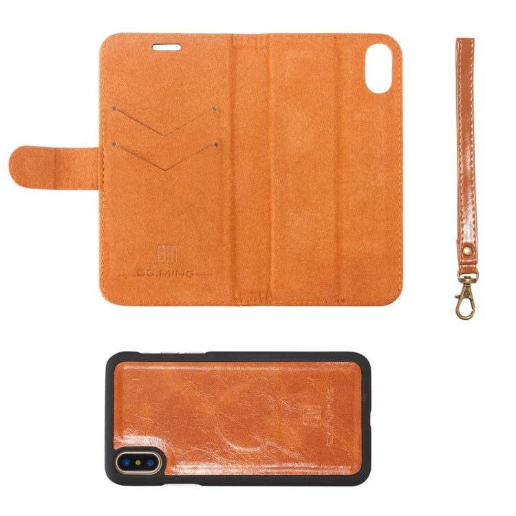 For iPhone X / XS DG.MING Genuine Leather Horizontal Flip Detachable Magnetic Protective Case with Holder & Card Slots & Lanyard