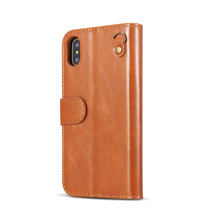 For iPhone X / XS DG.MING Genuine Leather Horizontal Flip Detachable Magnetic Protective Case with Holder & Card Slots & Lanyard