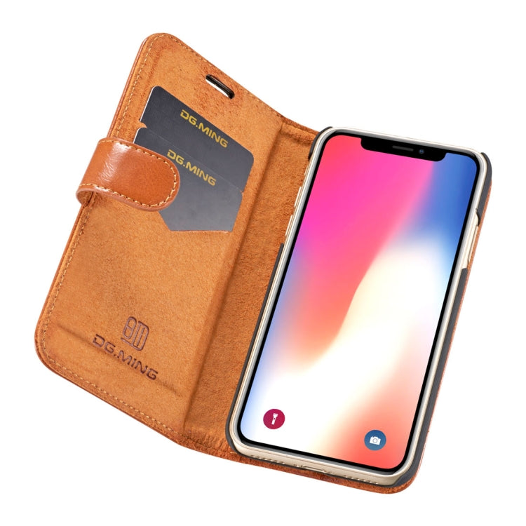 For iPhone X / XS DG.MING Genuine Leather Horizontal Flip Detachable Magnetic Protective Case with Holder & Card Slots & Lanyard