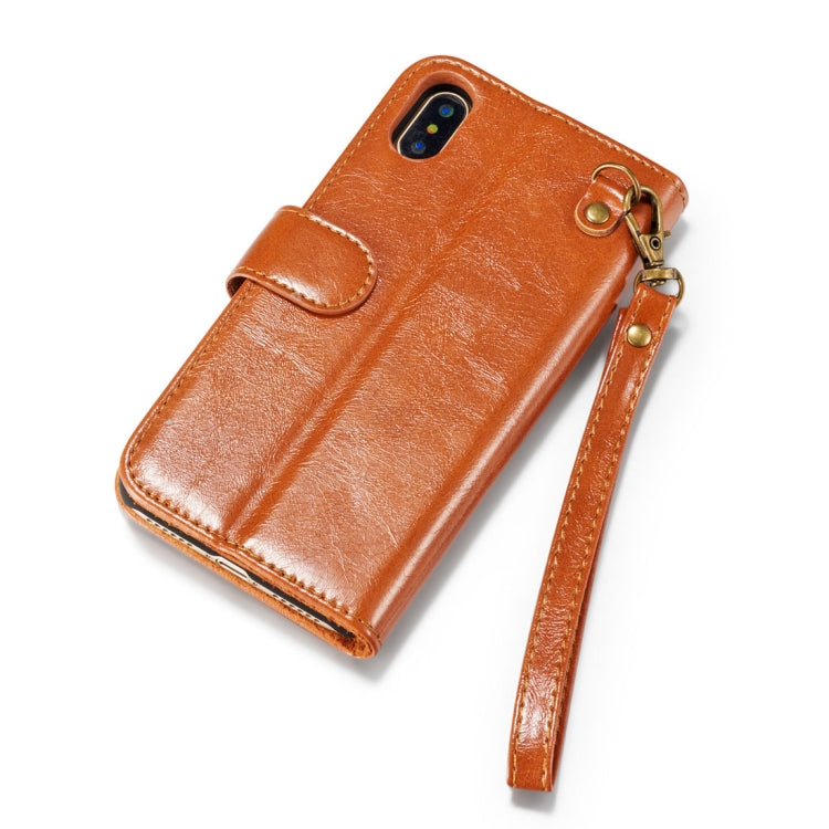 For iPhone X / XS DG.MING Genuine Leather Horizontal Flip Detachable Magnetic Protective Case with Holder & Card Slots & Lanyard
