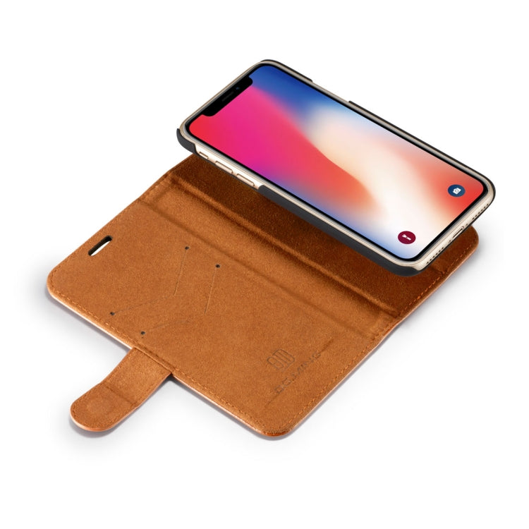 For iPhone X / XS DG.MING Genuine Leather Horizontal Flip Detachable Magnetic Protective Case with Holder & Card Slots & Lanyard