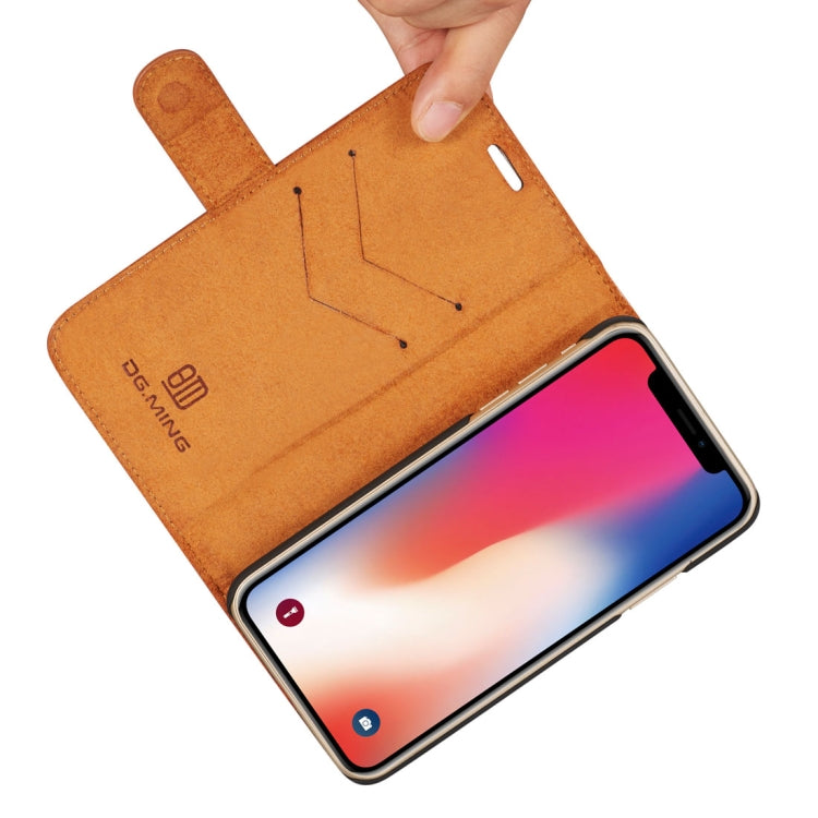 For iPhone X / XS DG.MING Genuine Leather Horizontal Flip Detachable Magnetic Protective Case with Holder & Card Slots & Lanyard