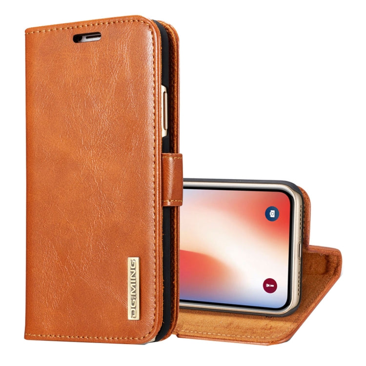 For iPhone X / XS DG.MING Genuine Leather Horizontal Flip Detachable Magnetic Protective Case with Holder & Card Slots & Lanyard