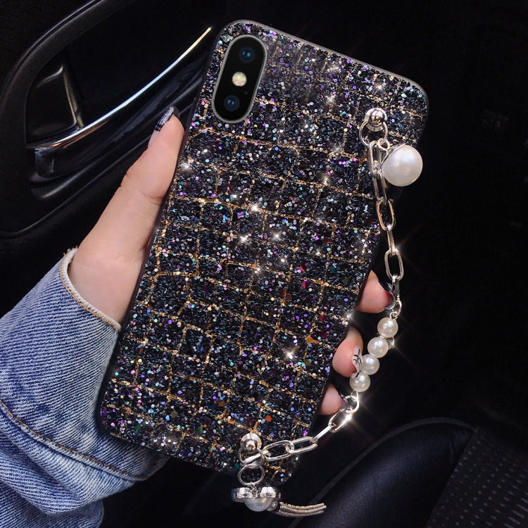 For iPhone X / XS Colorful Sequins Style Protective Back Cover with Lanyard