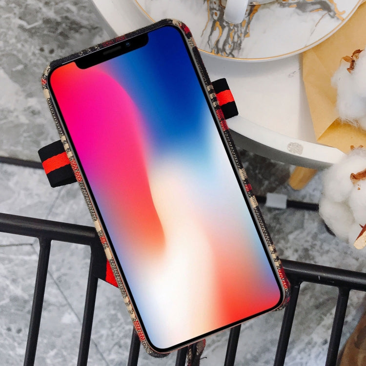 For iPhone X / XS Plaid Bowknot Style Protective Back Cover with Lanyard & Sling