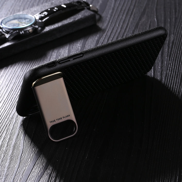For iPhone X / XS PC Oil Painting + Metal Electroplating Breathable Mesh Protective Back Cover Case with Holder