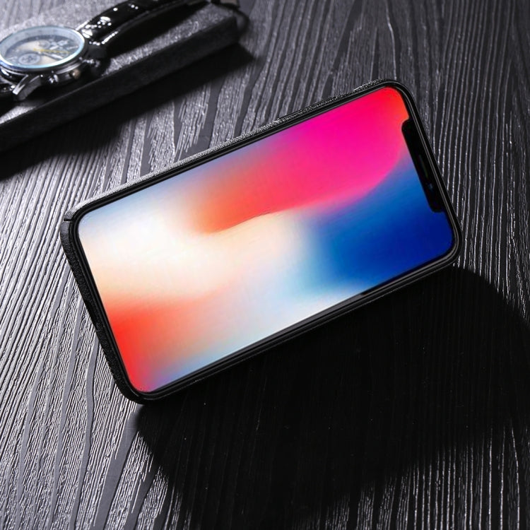 For iPhone X / XS PC Oil Painting + Metal Electroplating Breathable Mesh Protective Back Cover Case with Holder