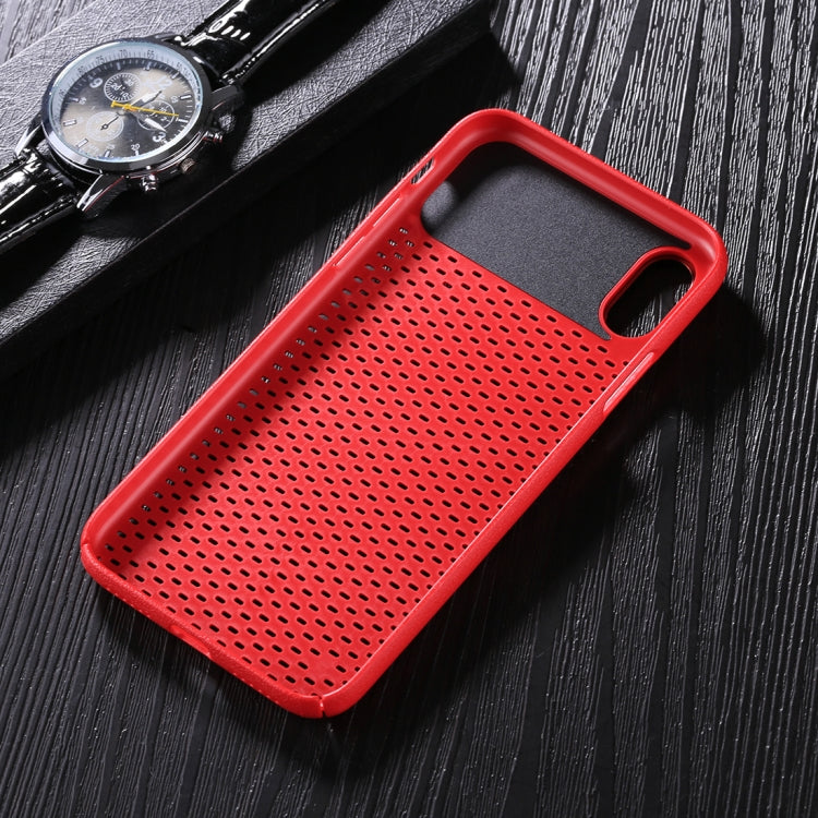 For iPhone X / XS PC Oil Painting + Metal Electroplating Breathable Mesh Protective Back Cover Case with Holder