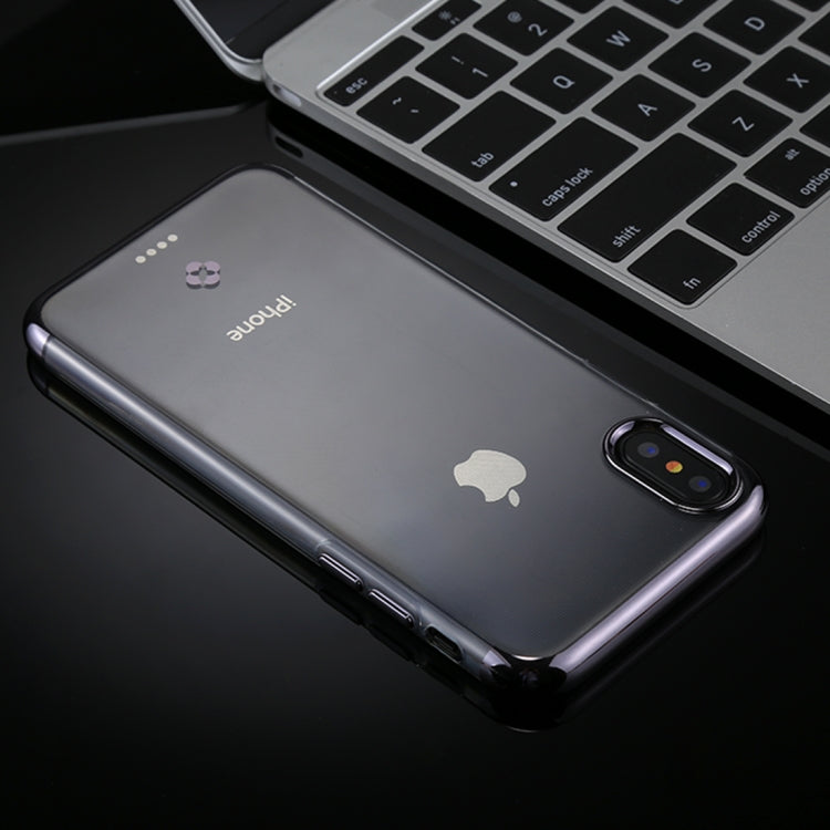 For iPhone X / XS TOTUDESIGN Plating + TPU Transparent Soft Protective Back Cover Case(Grey)