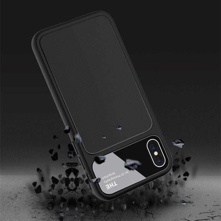 For iPhone X / XS Lenuo LeJazz Series Shockproof TPU + Glass Protective Back Case (Blue)