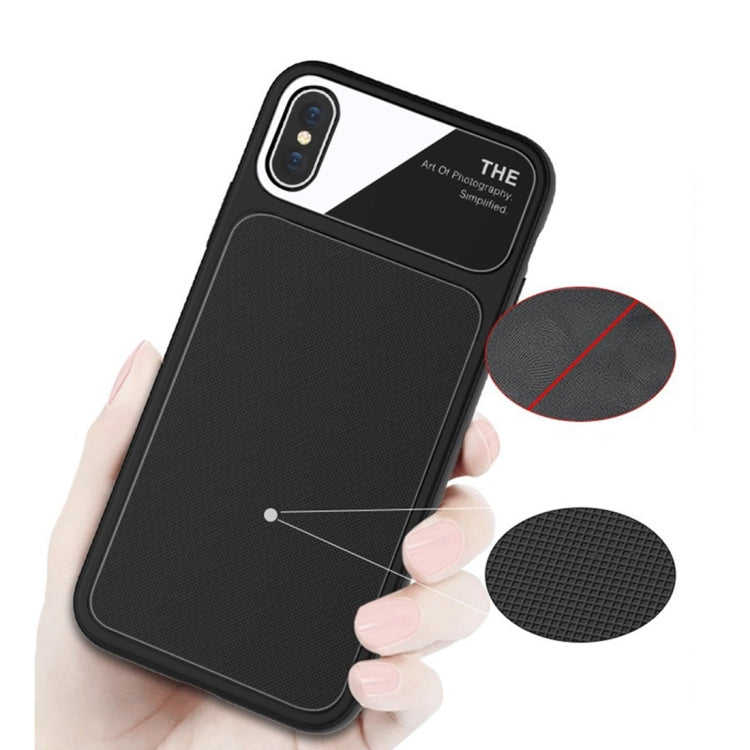 For iPhone X / XS Lenuo LeJazz Series Shockproof TPU + Glass Protective Back Case (Blue)