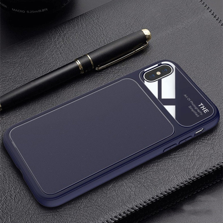 For iPhone X / XS Lenuo LeJazz Series Shockproof TPU + Glass Protective Back Case (Blue)