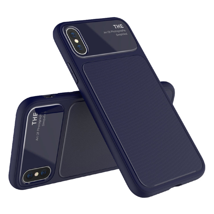 For iPhone X / XS Lenuo LeJazz Series Shockproof TPU + Glass Protective Back Case (Blue)