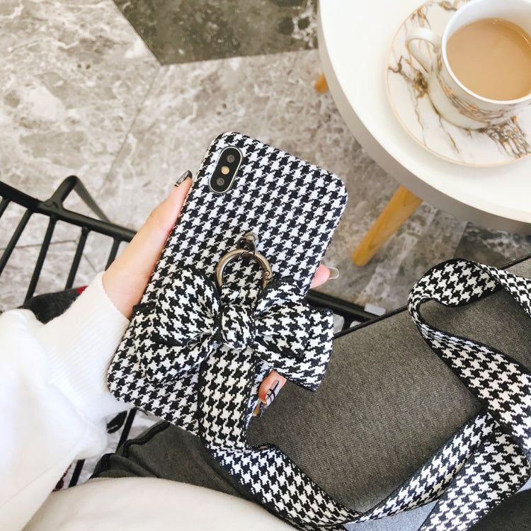 For iPhone X / XS Houndstooth Bowknot Style Protective Back Case with Sling