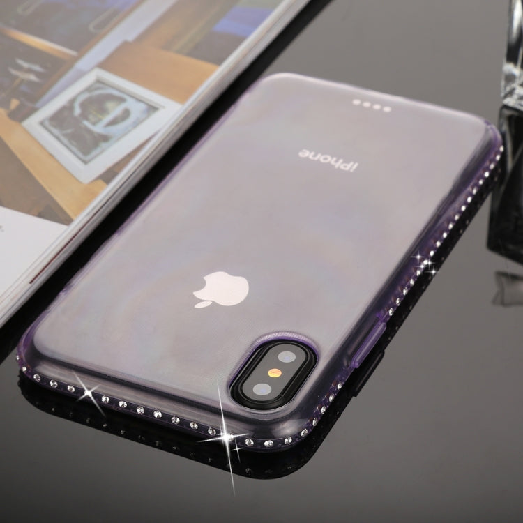 For iPhone X / XS Diamond Border TPU Transparent Protective Back Cover Case