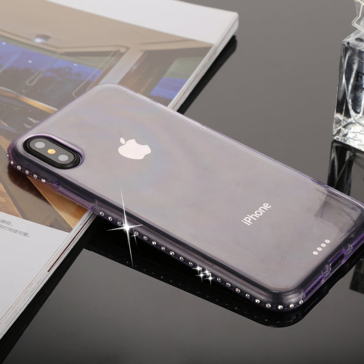 For iPhone X / XS Diamond Border TPU Transparent Protective Back Cover Case