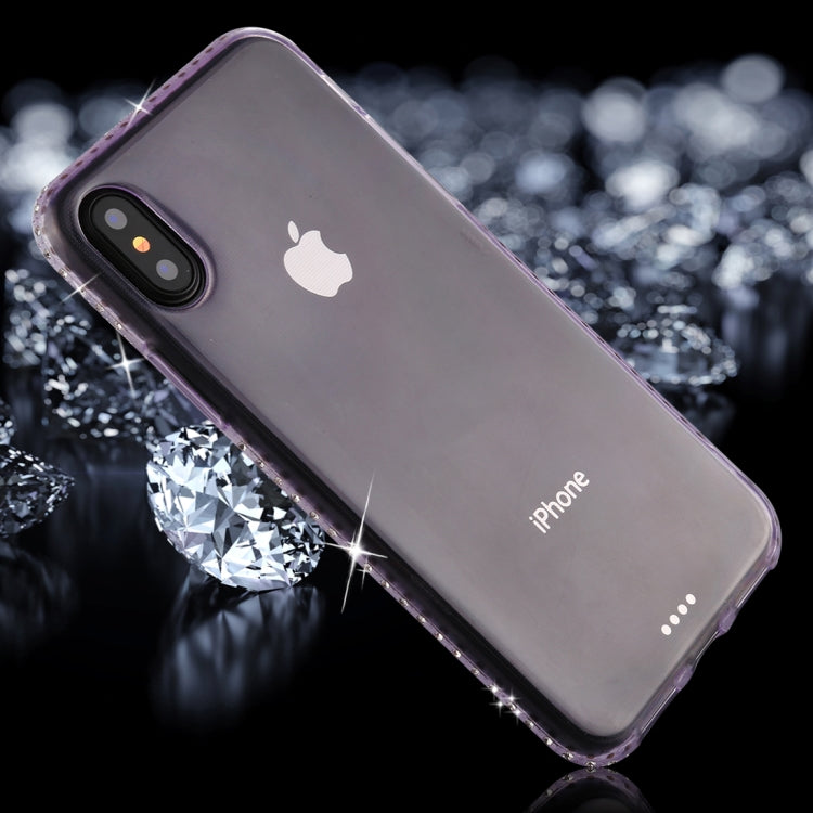 For iPhone X / XS Diamond Border TPU Transparent Protective Back Cover Case