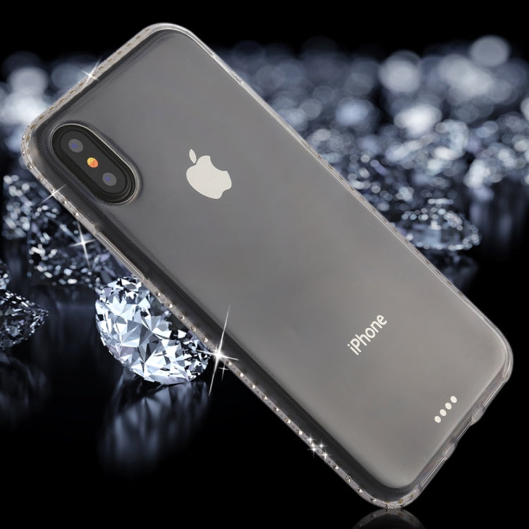 For iPhone X / XS Diamond Border TPU Transparent Protective Back Cover Case