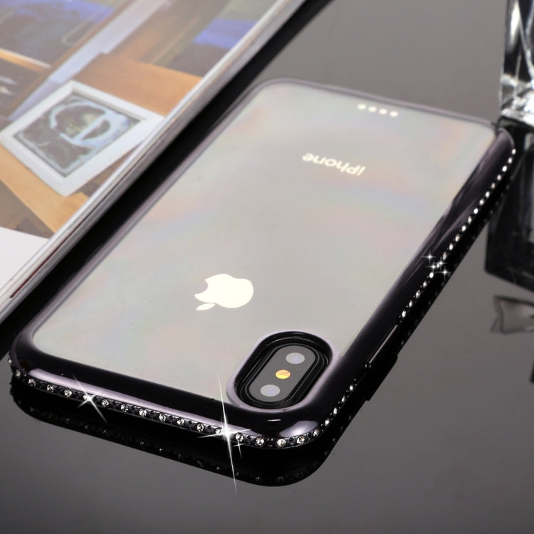 For iPhone X / XS Diamond Electroplating Border TPU Transparent Protective Back Cover Case