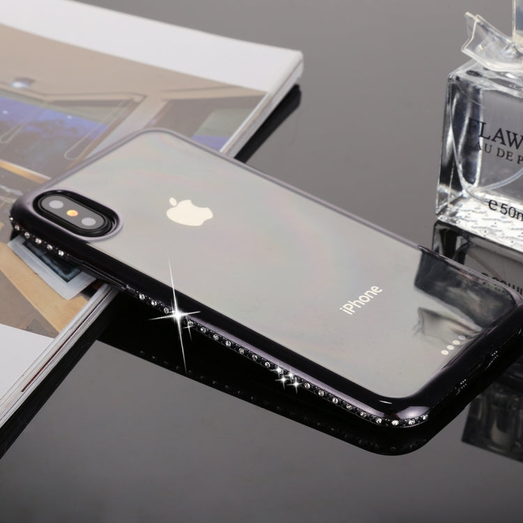 For iPhone X / XS Diamond Electroplating Border TPU Transparent Protective Back Cover Case