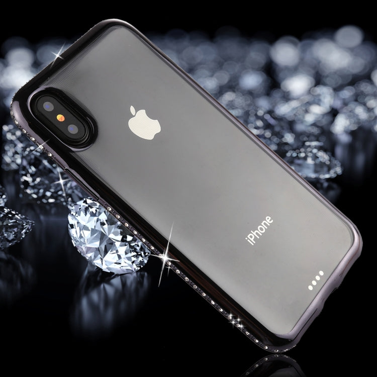 For iPhone X / XS Diamond Electroplating Border TPU Transparent Protective Back Cover Case
