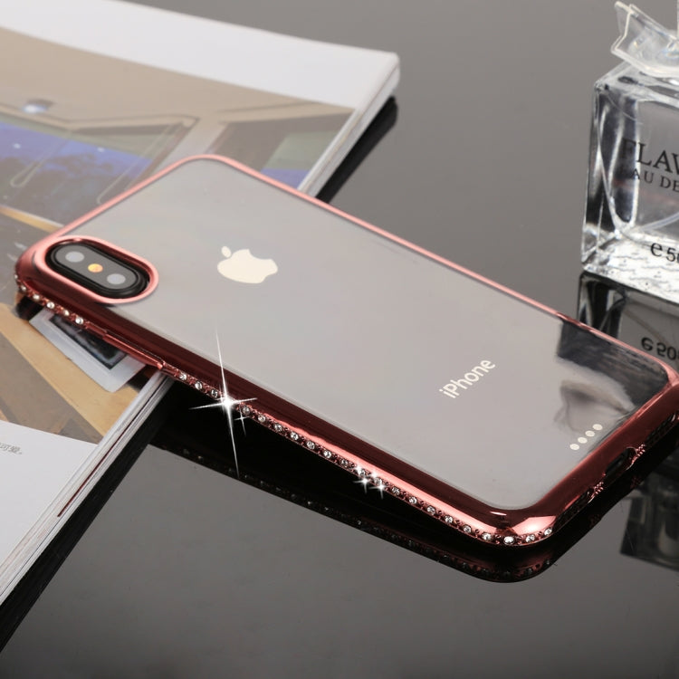 For iPhone X / XS Diamond Electroplating Border TPU Transparent Protective Back Cover Case