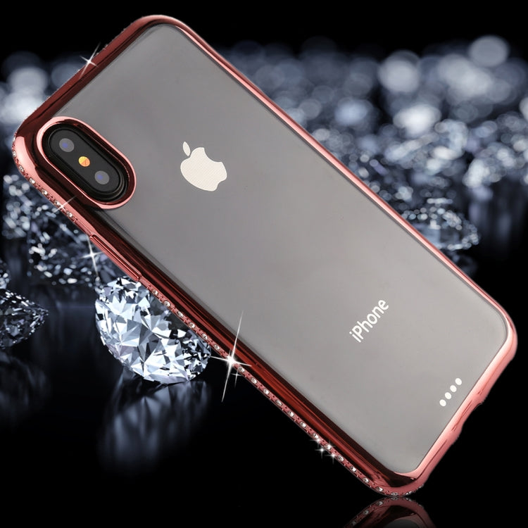 For iPhone X / XS Diamond Electroplating Border TPU Transparent Protective Back Cover Case