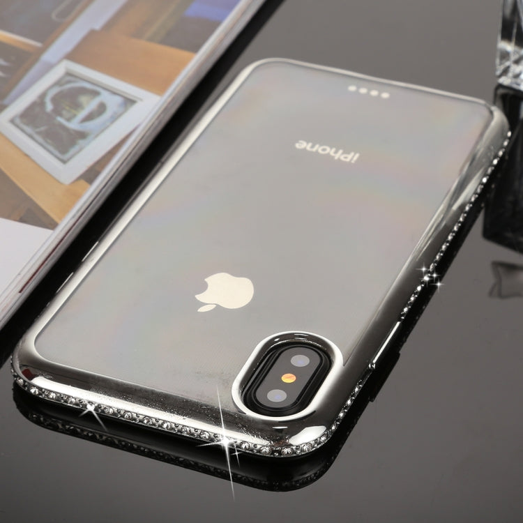 For iPhone X / XS Diamond Electroplating Border TPU Transparent Protective Back Cover Case
