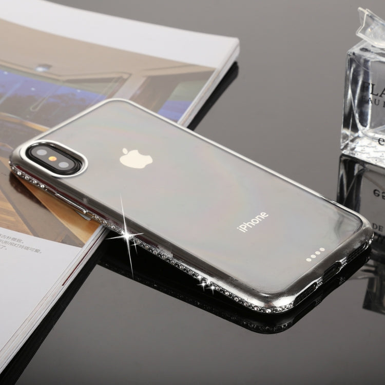 For iPhone X / XS Diamond Electroplating Border TPU Transparent Protective Back Cover Case