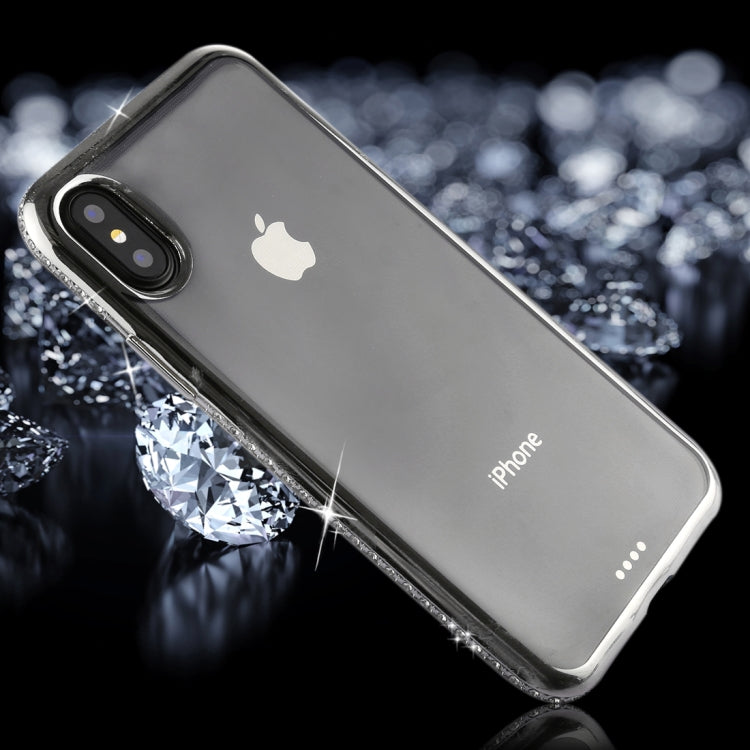 For iPhone X / XS Diamond Electroplating Border TPU Transparent Protective Back Cover Case