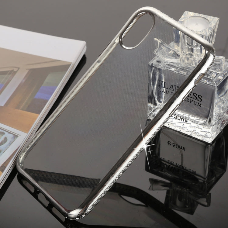 For iPhone X / XS Diamond Electroplating Border TPU Transparent Protective Back Cover Case