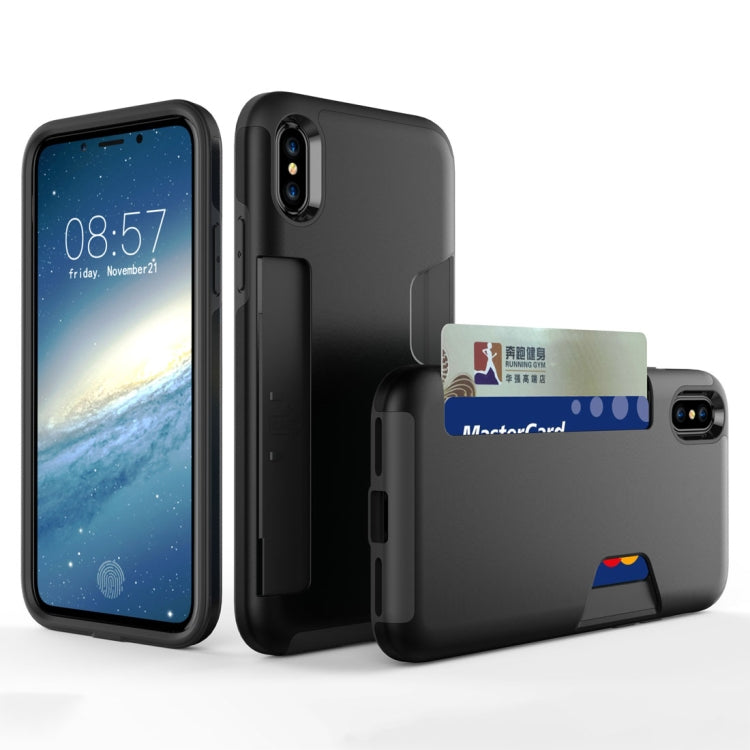 For iPhone X / XS TPU + PC Shockproof Protective Back Case with Card Slot