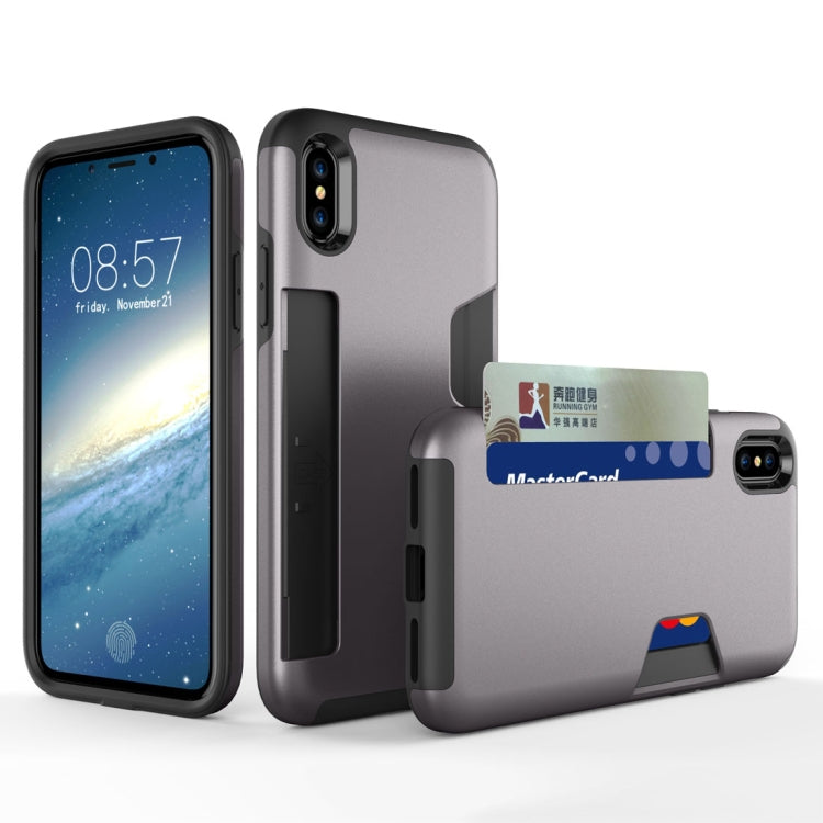 For iPhone X / XS TPU + PC Shockproof Protective Back Case with Card Slot