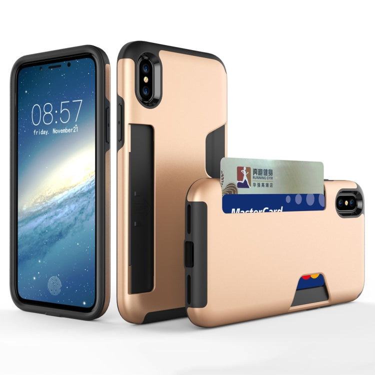 For iPhone X / XS TPU + PC Shockproof Protective Back Case with Card Slot