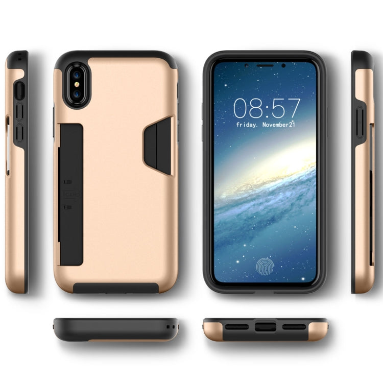 For iPhone X / XS TPU + PC Shockproof Protective Back Case with Card Slot