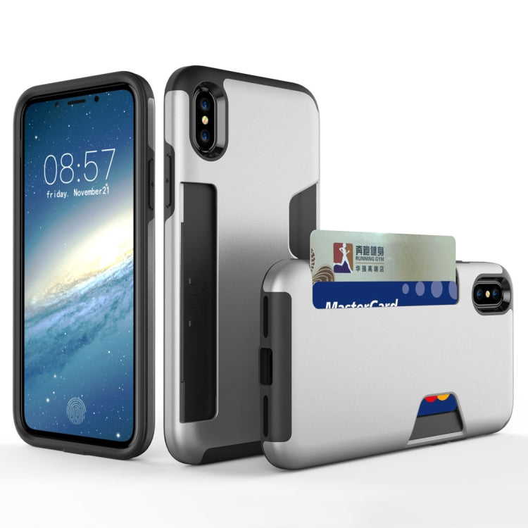 For iPhone X / XS TPU + PC Shockproof Protective Back Case with Card Slot