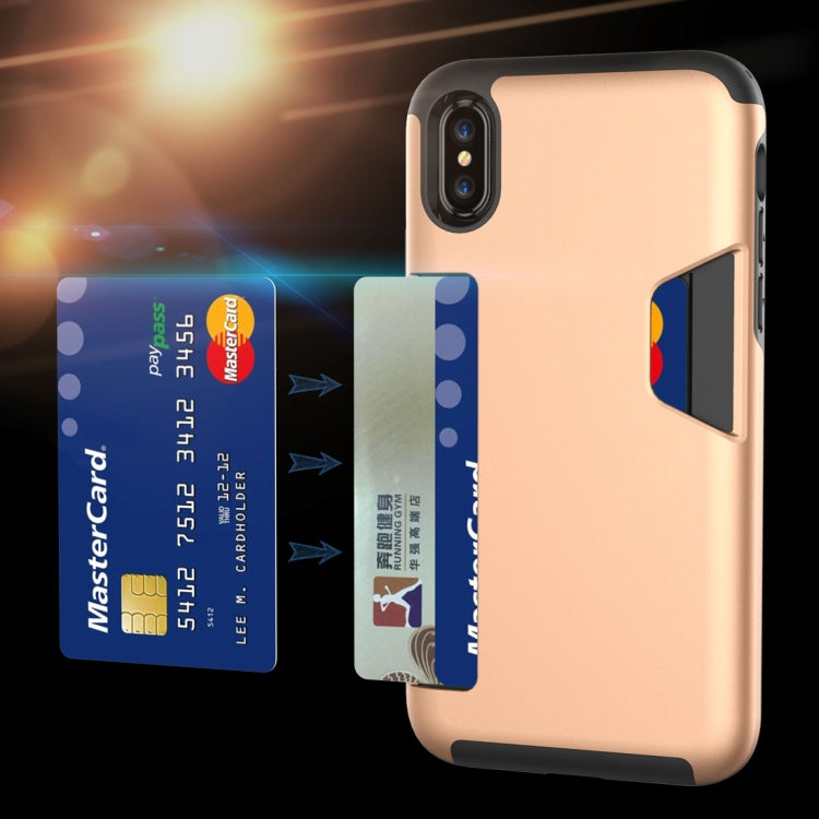 For iPhone X / XS TPU + PC Shockproof Protective Back Case with Card Slot